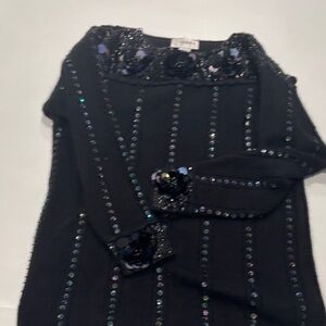 Vintage lambswool and angora rabbit fur Chic Black Sweater with Sequin Accents